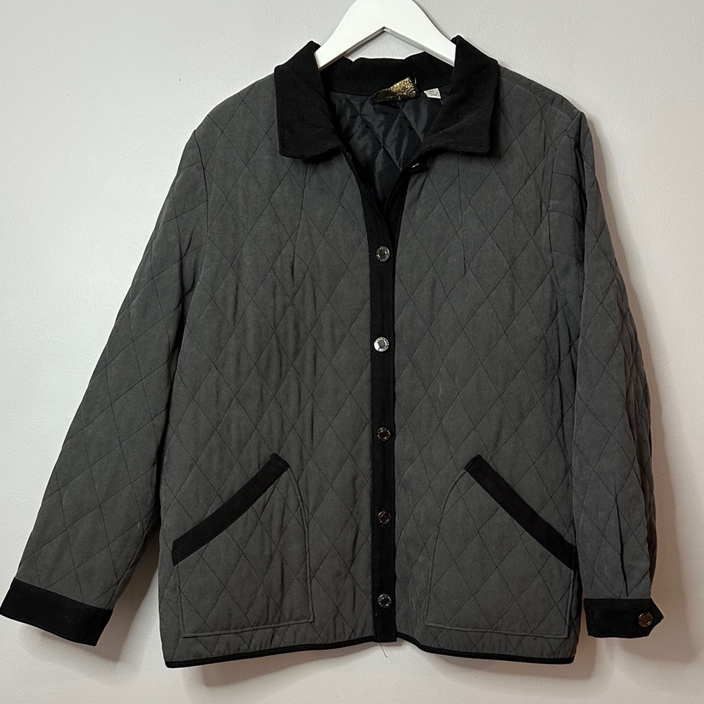 Bob Mackie Quilted Gray Jacket with Black Trim size XL